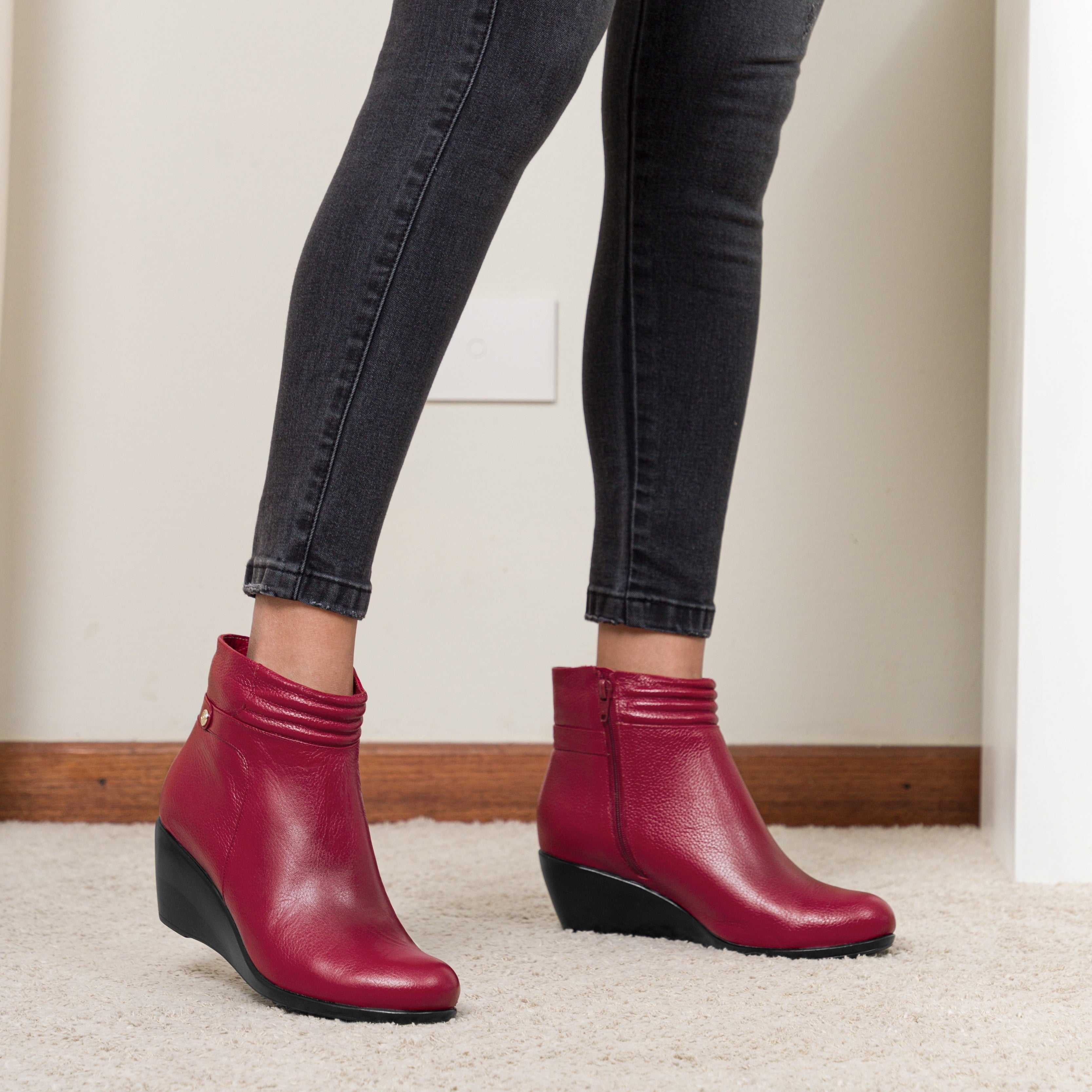 Botines de Cuero Mujer Marleny Vino