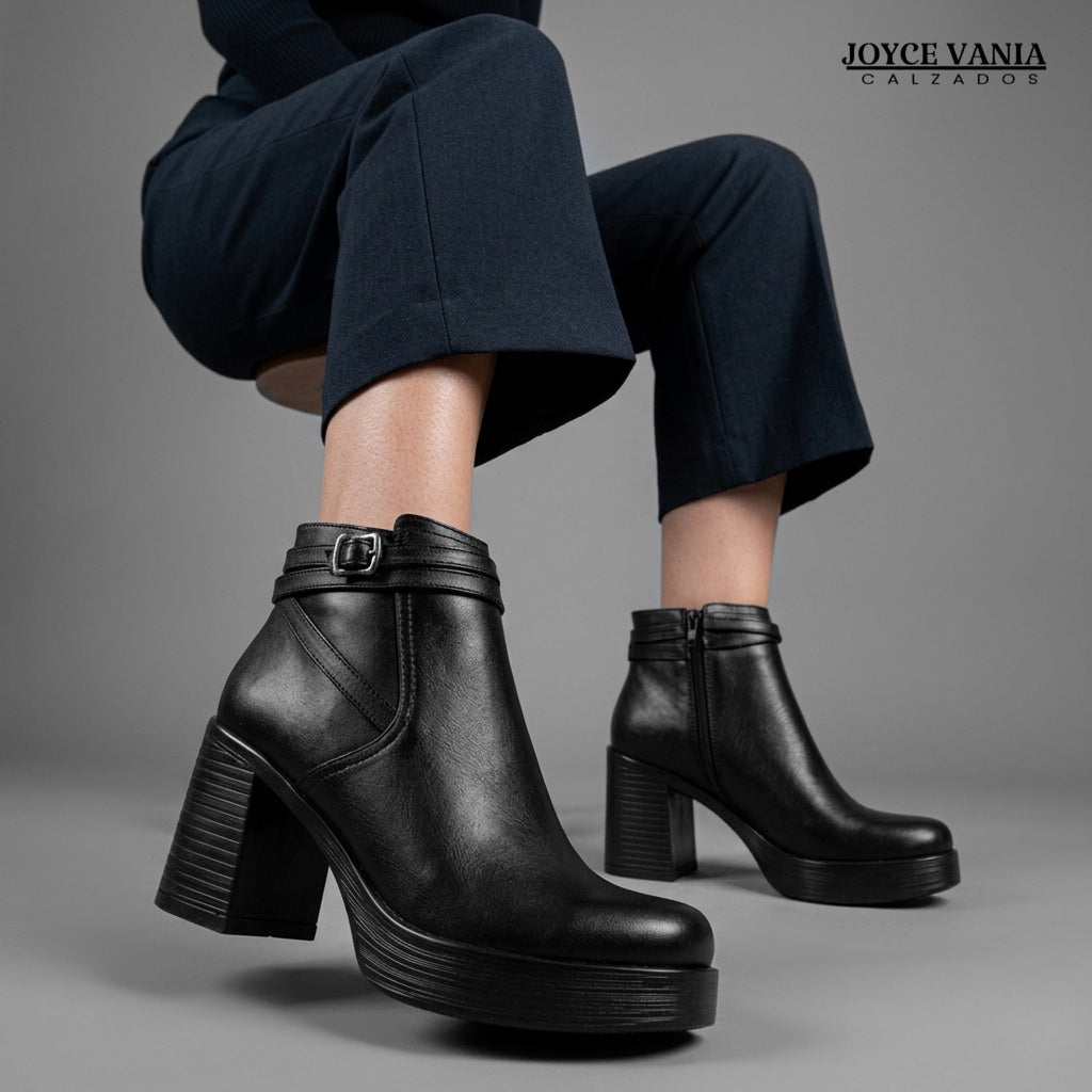 Botines Mujer de Cuero Medalit Negro