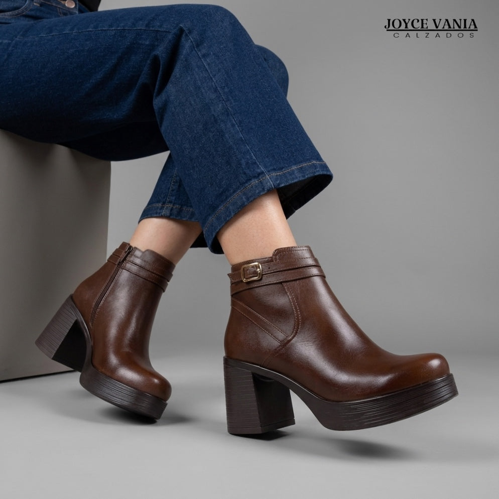 Botines de Cuero Mujer Medalith Marron