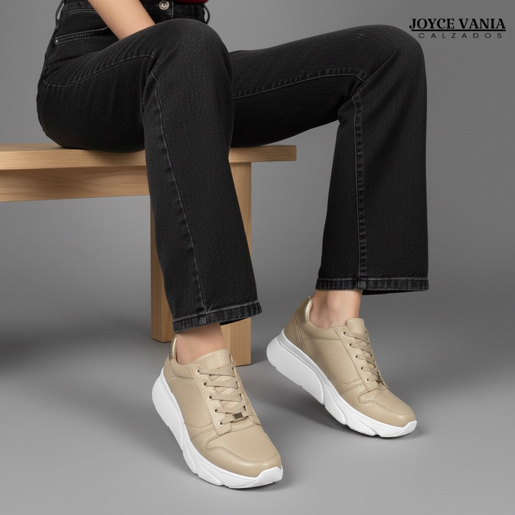 Zapatillas Urbanas Mujer de Cuero Miranda Beige