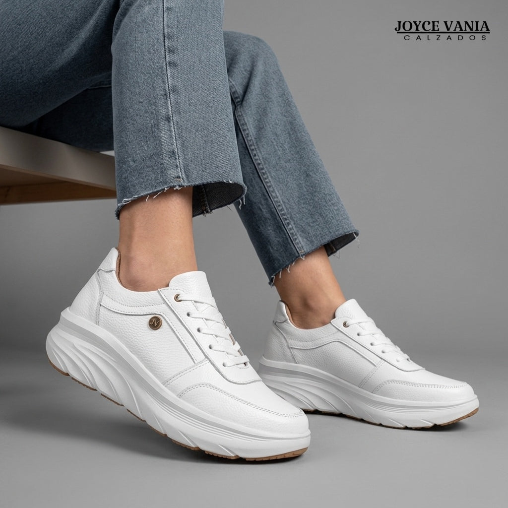 Zapatillas Urbanas Mujer de Cuero Mireyda Blanco