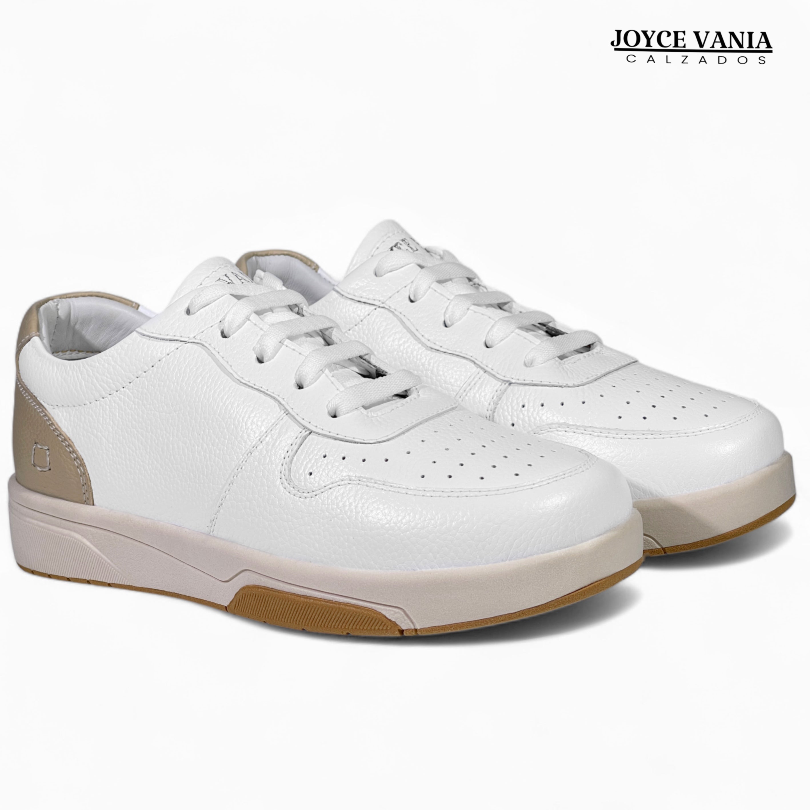 Zapatillas Urbanas Mujer de Cuero Noelia Blanco Beige