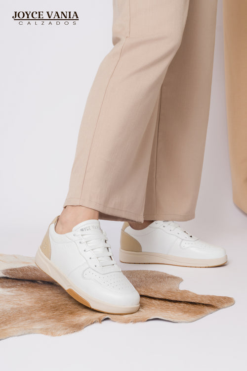 Zapatillas Urbanas Mujer de Cuero Noelia Blanco Beige