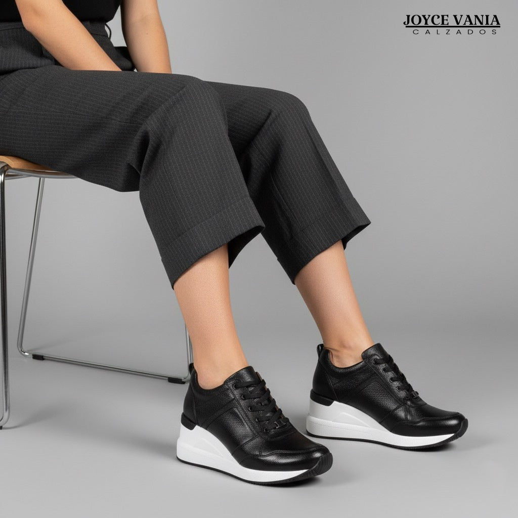 Zapatillas Urbanas Mujer de Cuero Paola Negro Dos