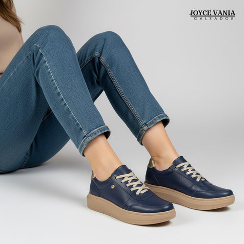 Zapatillas Urbanas Mujer de Cuero Regina Azul