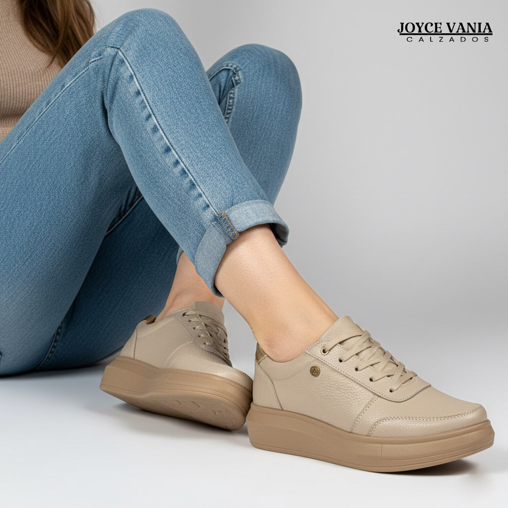 Zapatillas Urbanas Mujer de Cuero Regina Beige