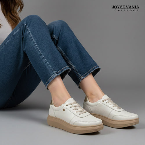 Zapatillas Urbanas Mujer de Cuero Regina Hueso