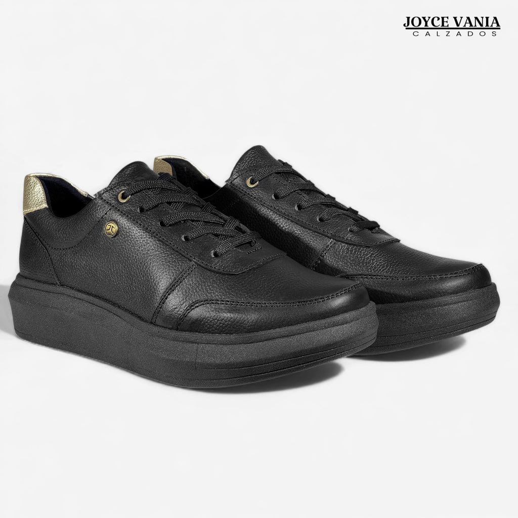 Zapatillas Urbanas Mujer de Cuero Regina Negro