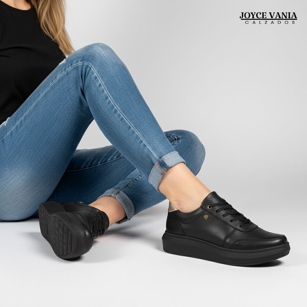 Zapatillas Urbanas Mujer de Cuero Regina Negro