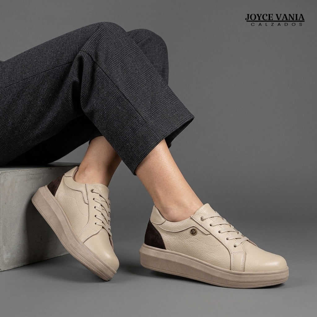 Zapatillas Urbanas de Cuero Mujer Rosalia Beige