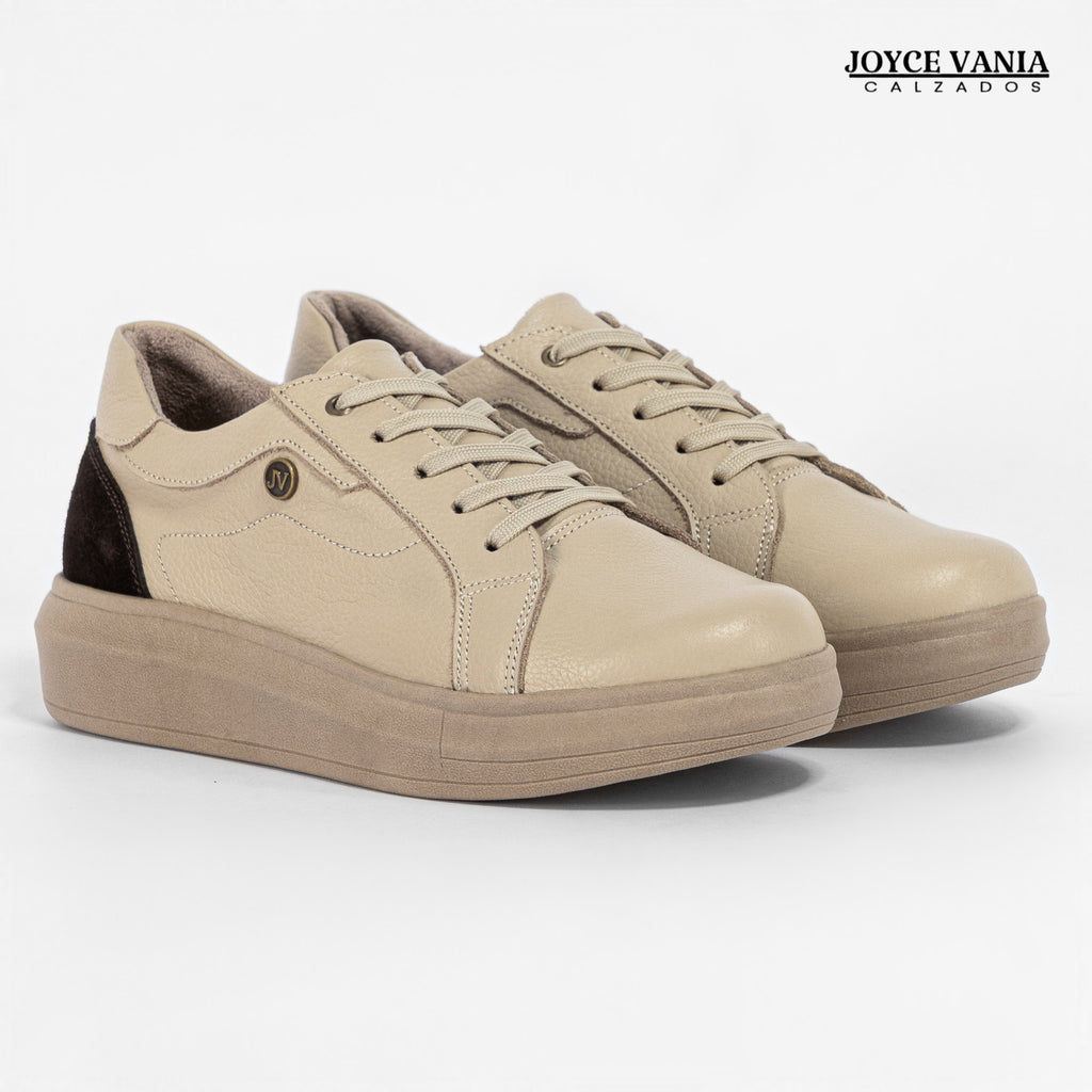 Zapatillas Urbanas de Cuero Mujer Rosalia Beige