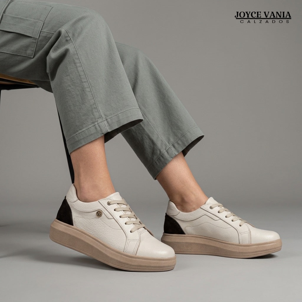 Zapatillas Urbanas de Cuero Mujer Rosalia Hueso