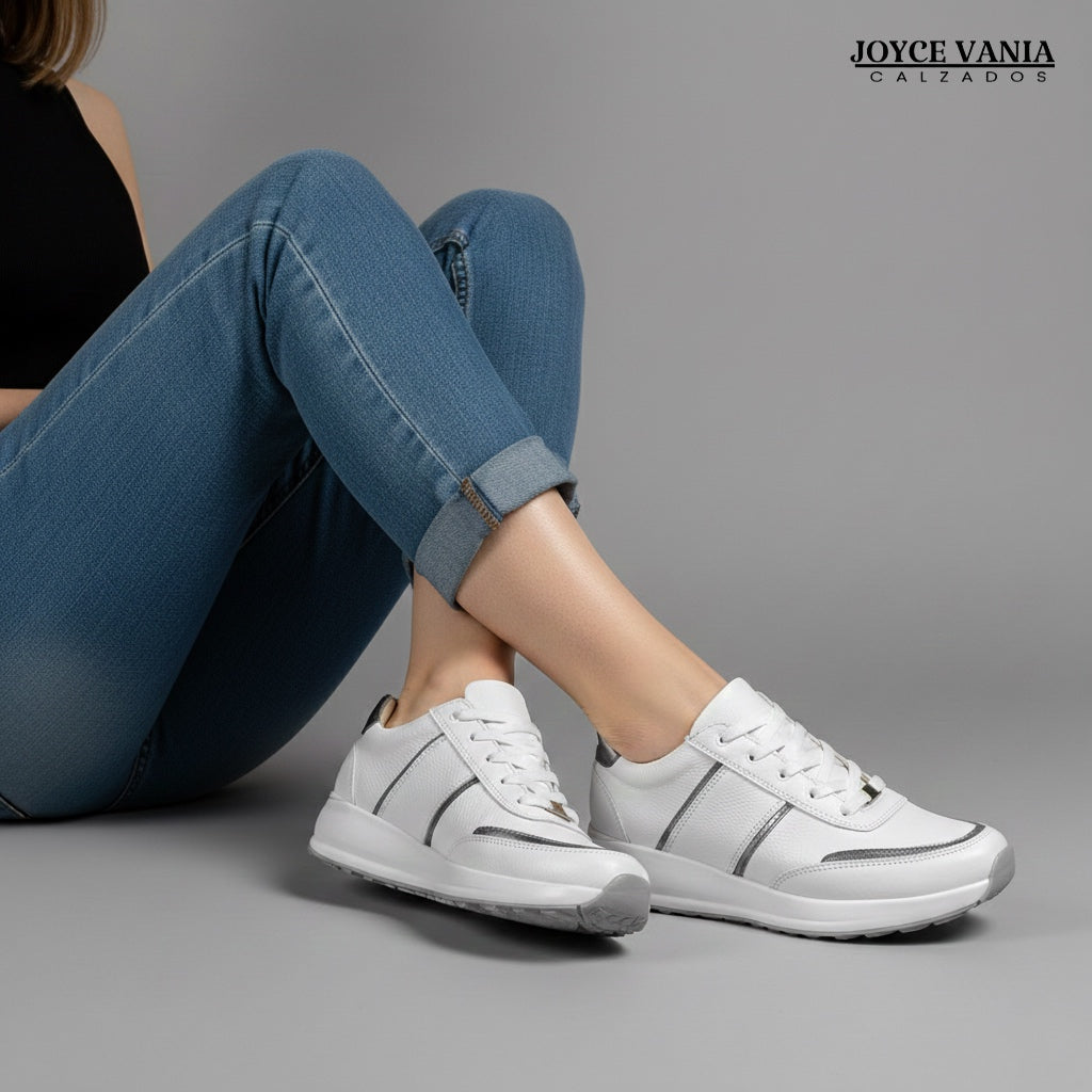 Zapatillas Urbanas Mujer de Cuero Rosaura Blanco