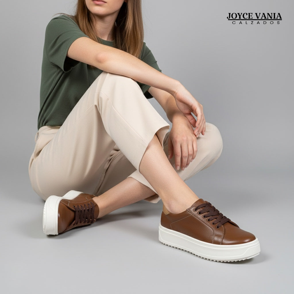 Zapatillas Urbanas Mujer de Cuero Samira Marron