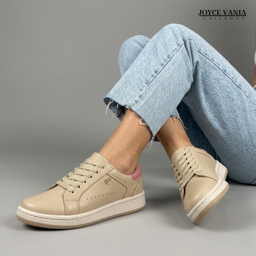 Zapatillas Urbanas de Cuero Sorella Beige