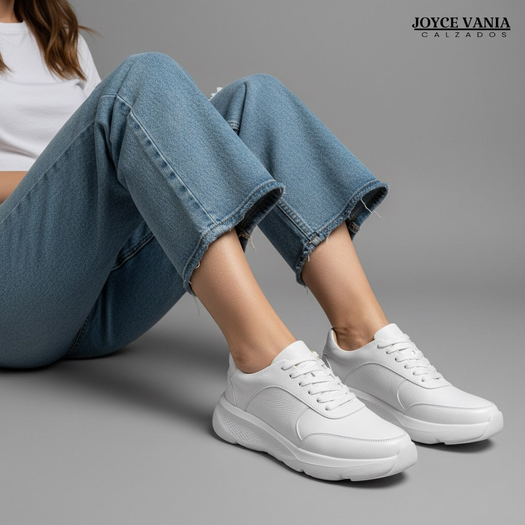 Zapatillas Urbanas Mujer de Cuero Yasmin Blanco